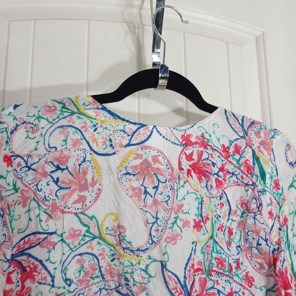 L Space Crop Blouse Womens S Multicolor Paisley Short Flutter Sleeve Tie Front - Picture 4 of 9